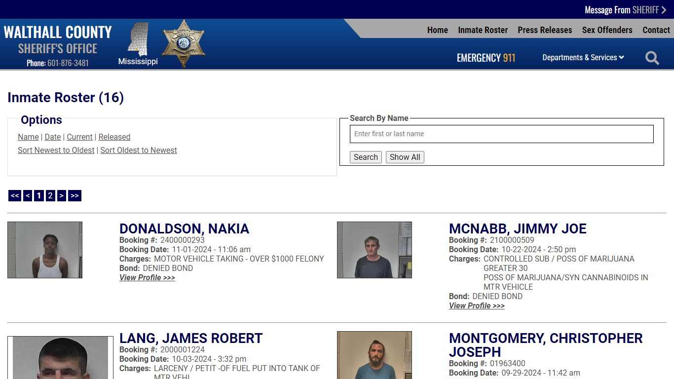 Inmate Roster - Current Inmates Booking Date Descending - Walthall ...