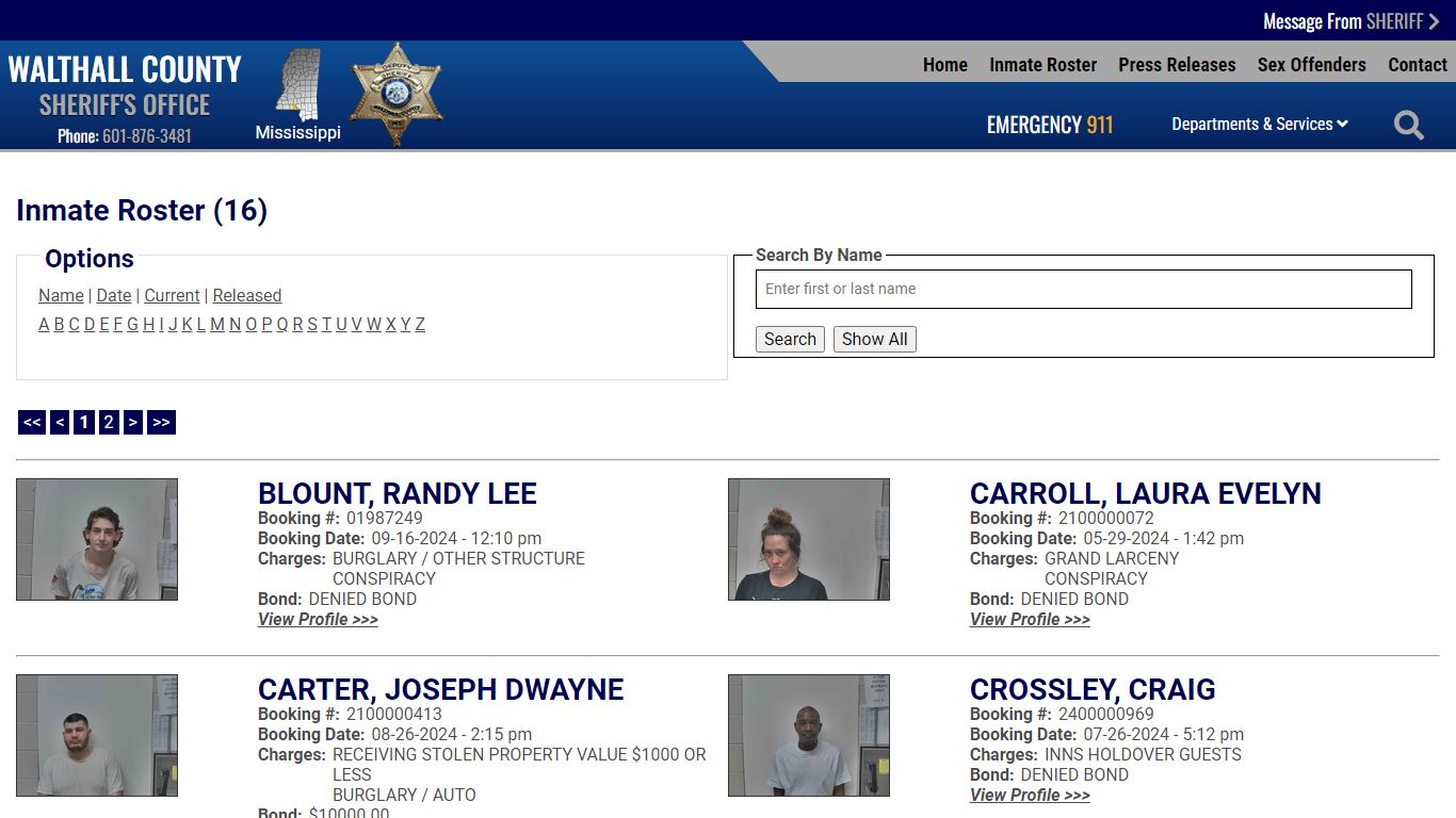 Inmate Roster - Current Inmates - Walthall County MS Sheriff's Office