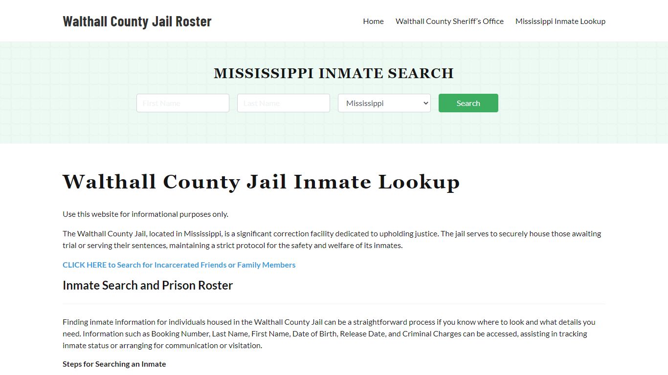 Walthall County Jail Roster Lookup, MS, Inmate Search